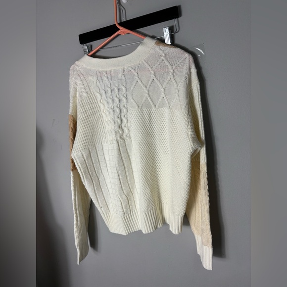 Falls creek patchwork V neck cable knit cream size XL - Picture 3 of 13